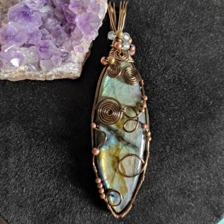 Collier Labradorite et fil de cuivre - 11,5 x 3 cm