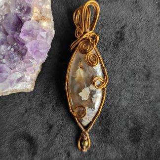 Collier en Agate Plume, fil de cuivre - 9 x 2,5 cm