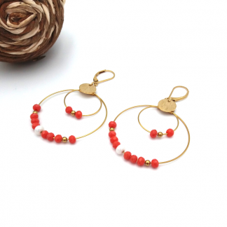 Boucles d'oreilles double créoles ornées de perles à facettes