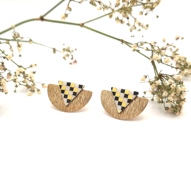 Boucles d’oreilles puces graphiques damier