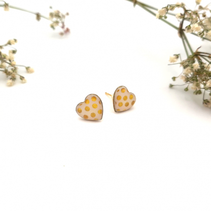 Clous d'oreilles cœur pois dorés – Image 2