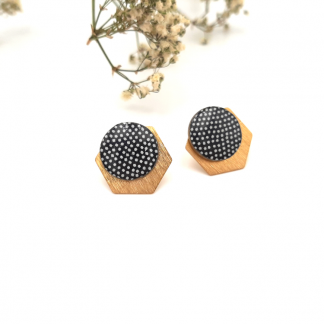 Boucles d'oreilles puces graphiques noires à pois blanc