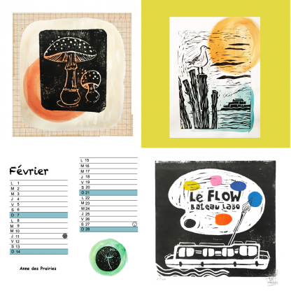 Calendrier 2021 illustré en linogravure thème nature . – Image 3