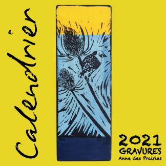 Calendrier 2021 illustré en linogravure thème nature .