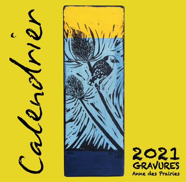 Calendrier 2021 illustré en linogravure thème nature .