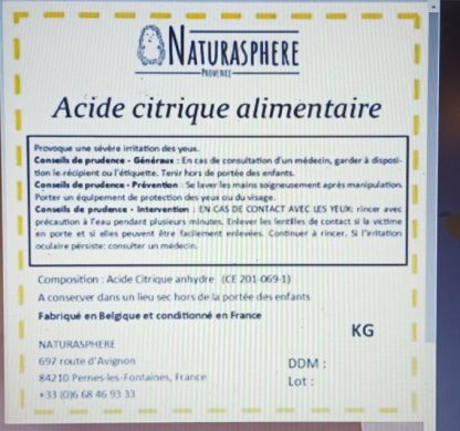 Acide Citrique alimentaire / 250 gr